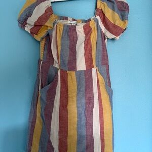 American Eagle Outfitters Red and Yellow Puff Sleeve Sundress